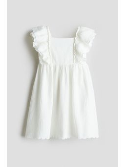 H&M - Girls White Scalloped-Trim Dress