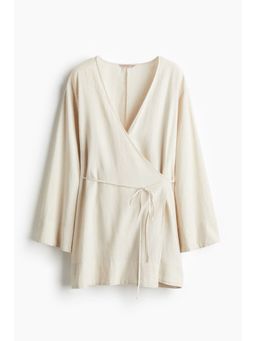 H&M - Women White Linen-Blend Dressing Gown