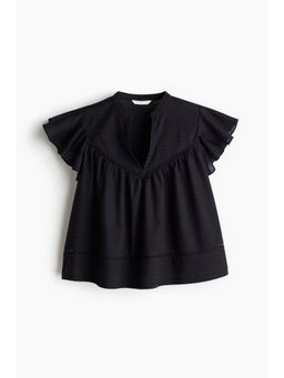 H&M - Women Black Dobby-Weave Blouse