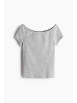 H&M - Women Grey Ribbed Off-The-Shoulder Top