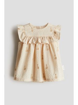 H&M - Girls Beige Embroidery-Detail Seersucker Dress