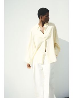 H&M - Women Yellow Oversized Linen-Blend Shirt