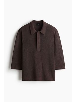 H&M - Men Brown Loose Fit Sheer Polo Shirt