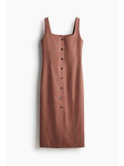 H&M - Women Brown Linen-Blend Midi Dress