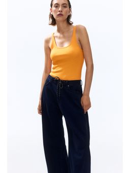 H&M - Women Orange Ribbed Vest Top