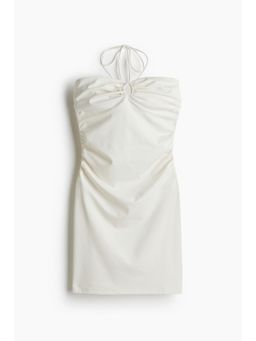 H&M - Women White Ruched Halterneck Dress