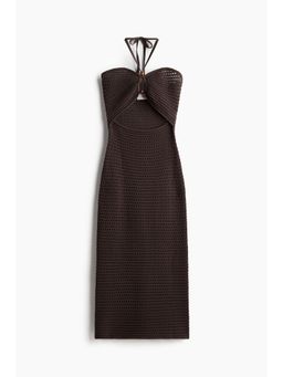 H&M - Women Brown Crochet-Look Halterneck Dress