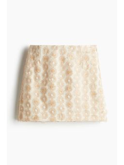 H&M - Women Beige Appliqud Mini Skirt