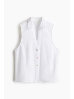 H&M - Women White Linen-Blend Sleeveless Shirt