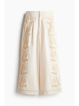 H&M - Women Beige Broderie Anglaise Trousers