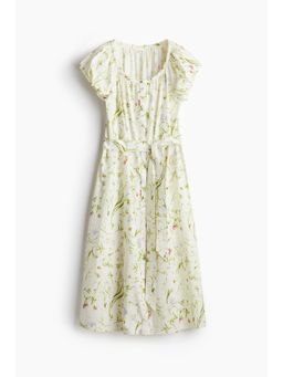 H&M - Women White Puff-Sleeved Poplin Dress