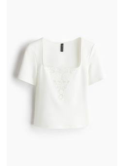 H&M - Women White Broderie Anglaise-Detail Top