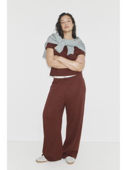 H&M - Women Brown Ribbed Drawstring Trousers