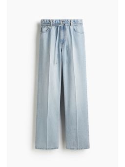 H&M - Women Blue Belted Paper Bag Jeans