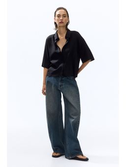 H&M - Women Black Oversized Linen-Blend Shirt