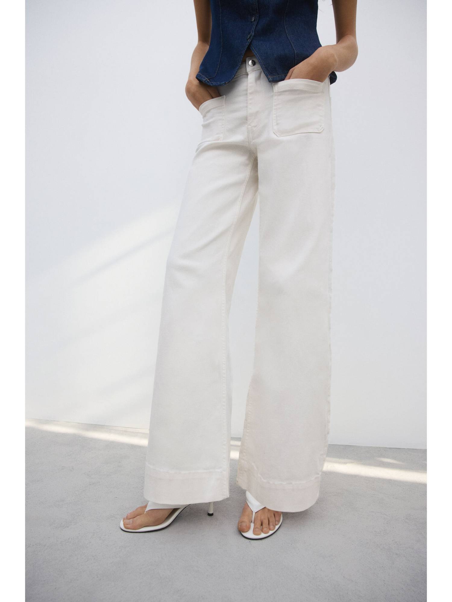 Women White Wide High Waist Jeans