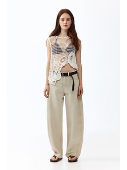 H&M - Women Beige Baggy High Waist Jeans