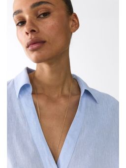 H&M - Women Blue Linen-Blend Shirt