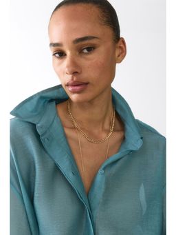H&M - Women Turquoise Linen-Blend Shirt