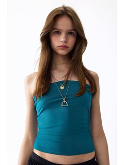 H&M - Women Turquoise Gathered Tube Top