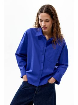 H&M - Women Blue Oversized Poplin Shirt
