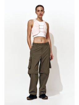 H&M MOVE - Women Beige Barrel Leg Zip-Off Trousers