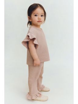 H&M - Girls Beige 2-Piece Waffled Cotton Set