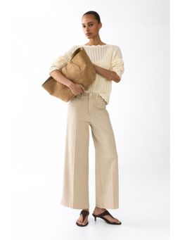 H&M - Women Beige Wide High Waist Ankle Jeans