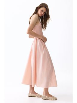 H&M - Women Pink Smocked Flared-Skirt Dress