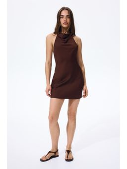 H&M - Women Brown Satin Halterneck Dress