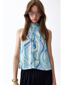 H&M - Women Turquoise Printed Tie-Detail Top