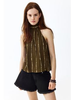H&M - Women Green Textured Halterneck Top