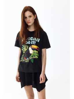 H&M - Women Black Appliqued T-Shirt