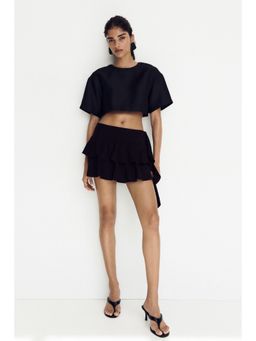 H&M - Women Black Draped-panel tiered skirt