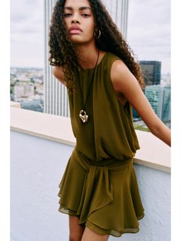 H&M - Women Green Tie-Detail Chiffon Dress