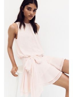 H&M - Women Pink Tie-Detail Chiffon Dress