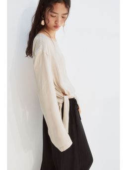 H&M - Women Beige One-Shoulder Tie-Detail Top