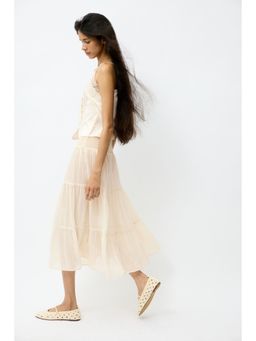 H&M - Women Beige Smocked chiffon skirt