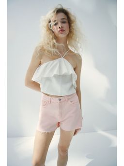 H&M - Women Pink Raw-Edge Denim Shorts
