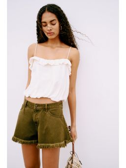 H&M - Women Green Frayed denim shorts