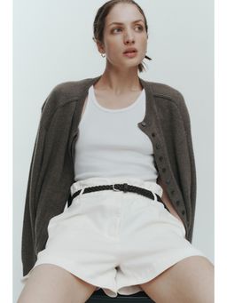 H&M - Women White Belted Twill Shorts