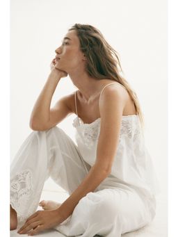 H&M - Women White Lace-Trimmed Cotton Pyjamas