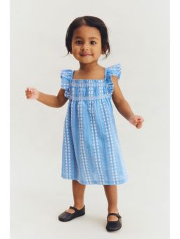 H&M - Girls Blue Embroidery-Detail Cotton Dress