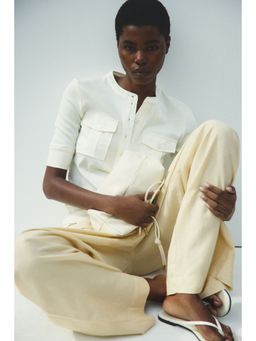 H&M - Women Yellow Linen-Blend Drawstring Pant