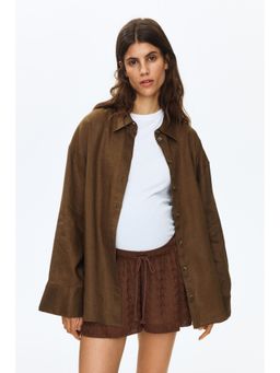 H&M - Women Brown MAMA Pointelle-Knit Drawstring Shorts