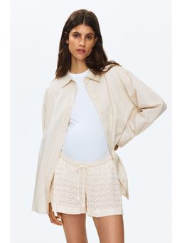 H&M - Women Beige MAMA Pointelle-Knit Drawstring Shorts
