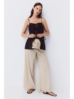 H&M - Women Beige MAMA Textured Drawstring Trousers