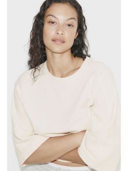 H&M - Women Beige Short-Sleeved Cotton Sweatshirt