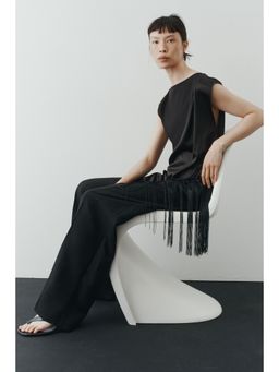 H&M - Women Black Tailored Linen-Blend Trousers