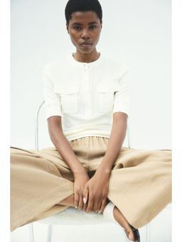 H&M - Women Beige Linen-Blend Ankle-Length Trousers